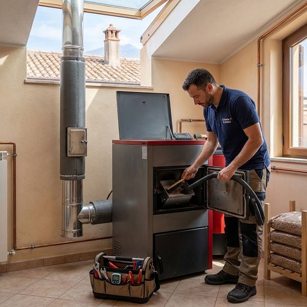 Pulizia di una idrostufa a pellet eseguita da un tecnico professionista a Catania.